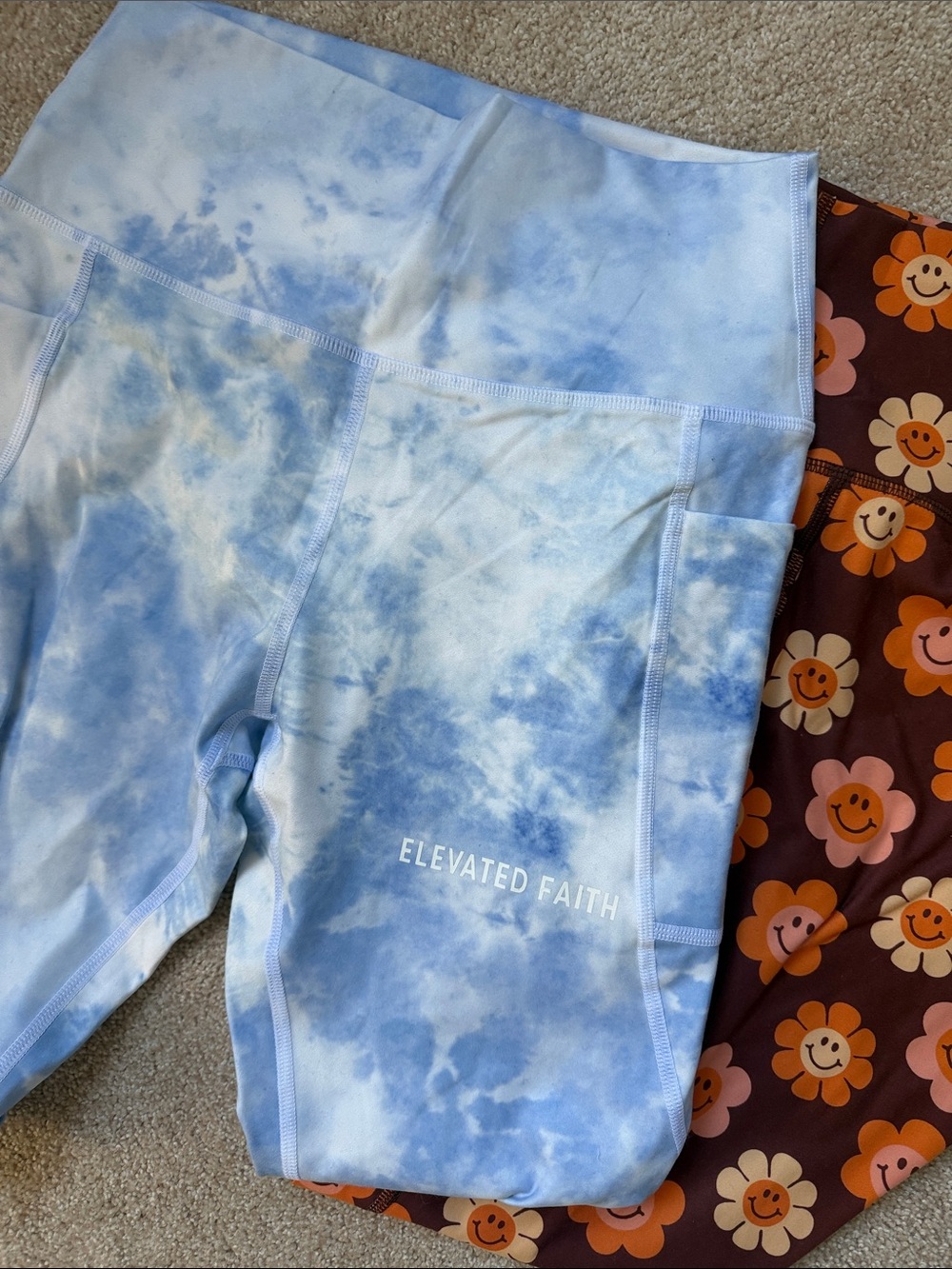 Leggings Bundle Blue Tie-Dye & Smiley Face Floral Leggings - Picture 2 of 5